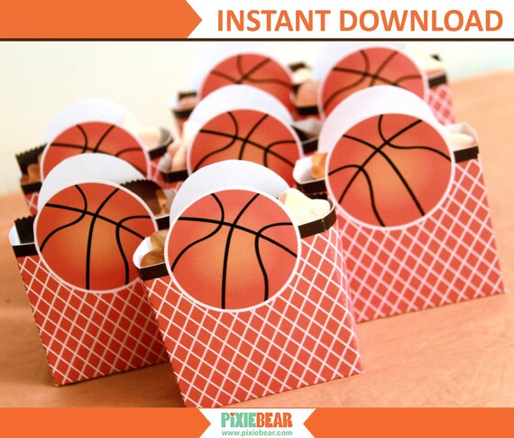 Cajas de favor de baloncesto Bolsa de fiesta imprimible, caja de