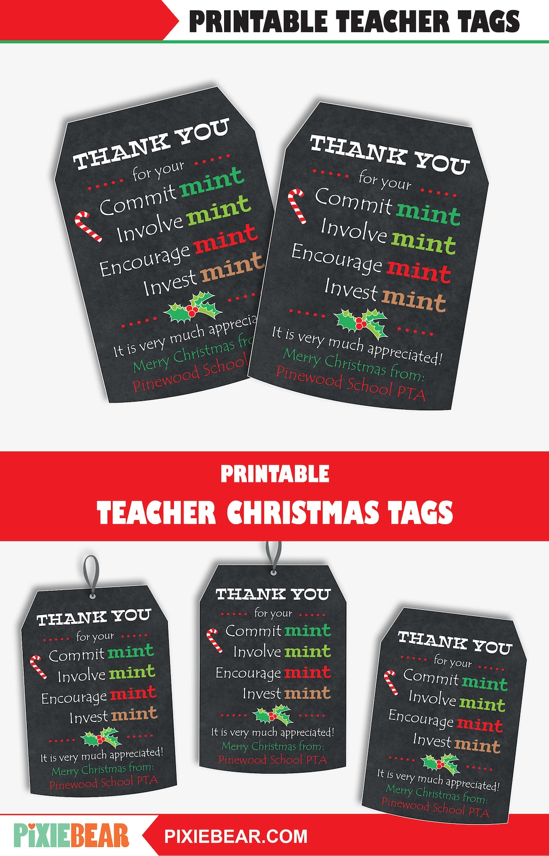 Christmas Mint Gift Tags Printable Christmas Teacher Tags Etsy