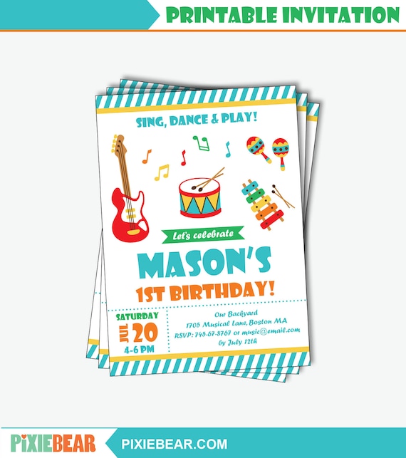 Music Party Invitation Printable Music Birthday Invitation Etsy
