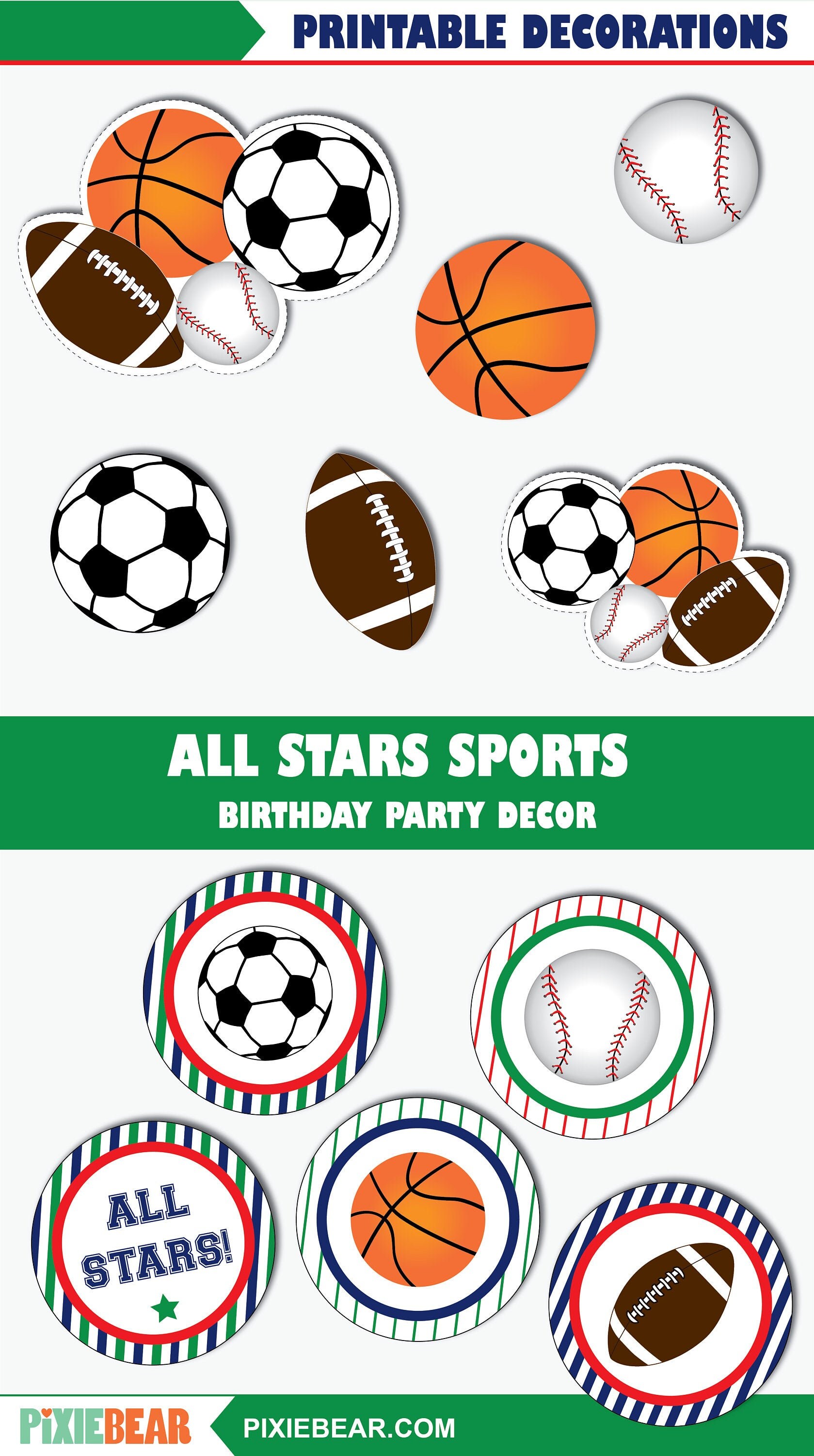 Sports Party Banner. Printable Sports Banner for Sports Birthday Party Baby  Shower Team Party. Full Alphabet Numbers Happy Birthday All Star