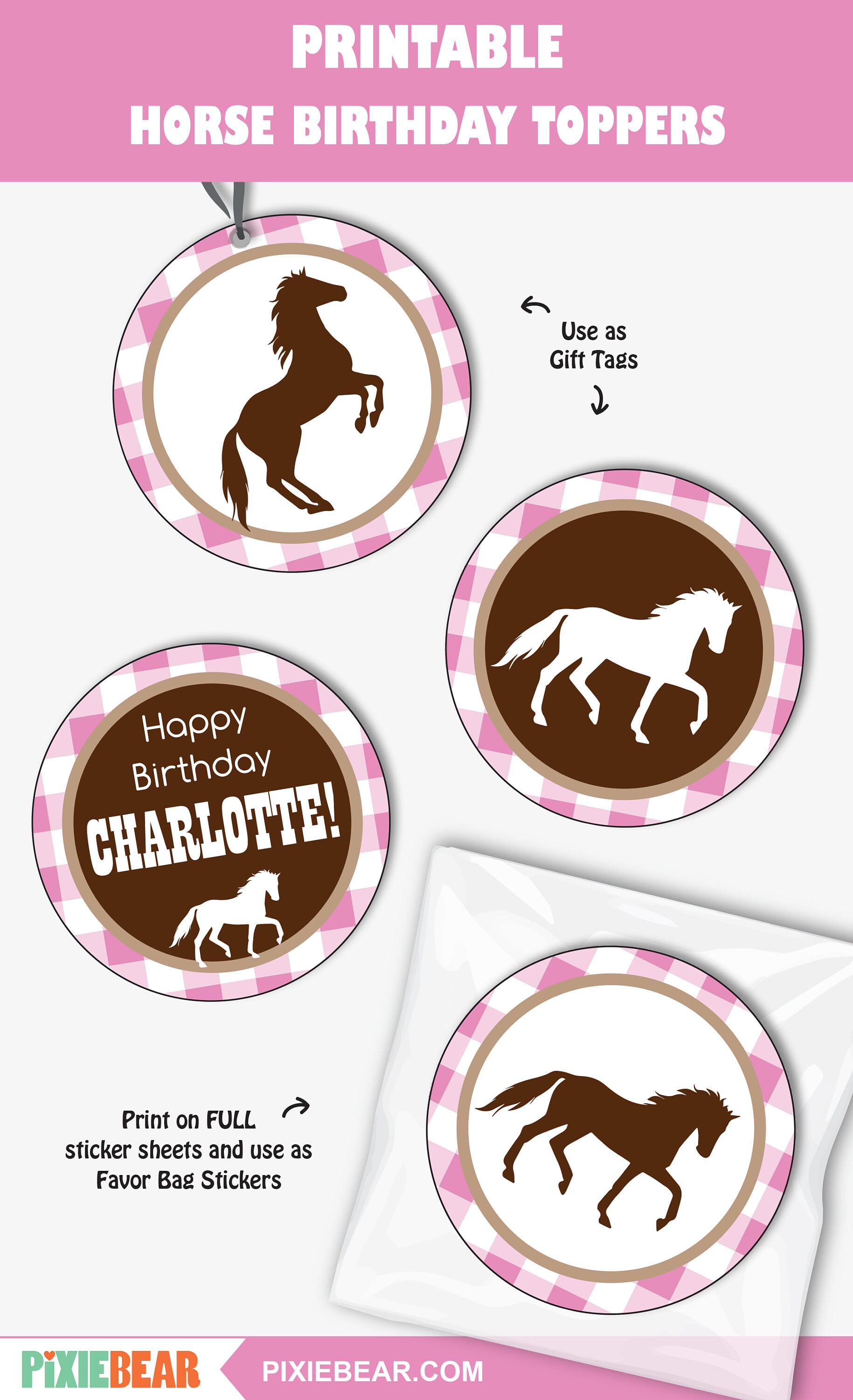 Horse Cupcake Toppers Printable Horse Birthday Toppers and | Etsy