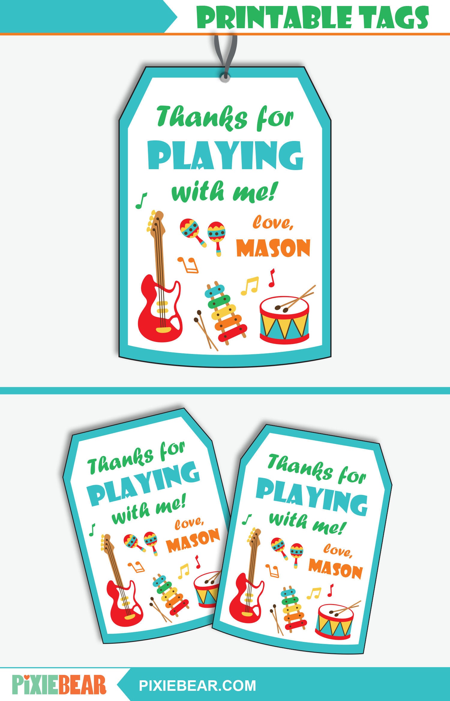 Music Gift Tag Printable Music Party Thank You Tag Music Etsy