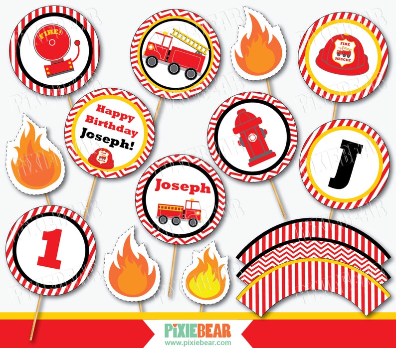 fire-truck-cupcake-toppers-fire-truck-birthday-firetruck-etsy