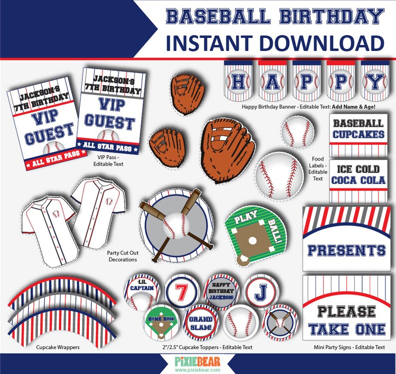 Baseball Birthday Baseball Party Baseball Decorations Baseball First Birthday Kids Baseball Party Sports Party Instant Download image 3