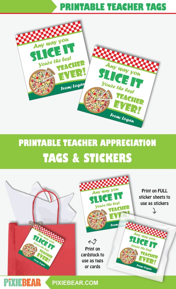 Pizza Teacher Appreciation Tag Printable Pizza Thank You Etsy