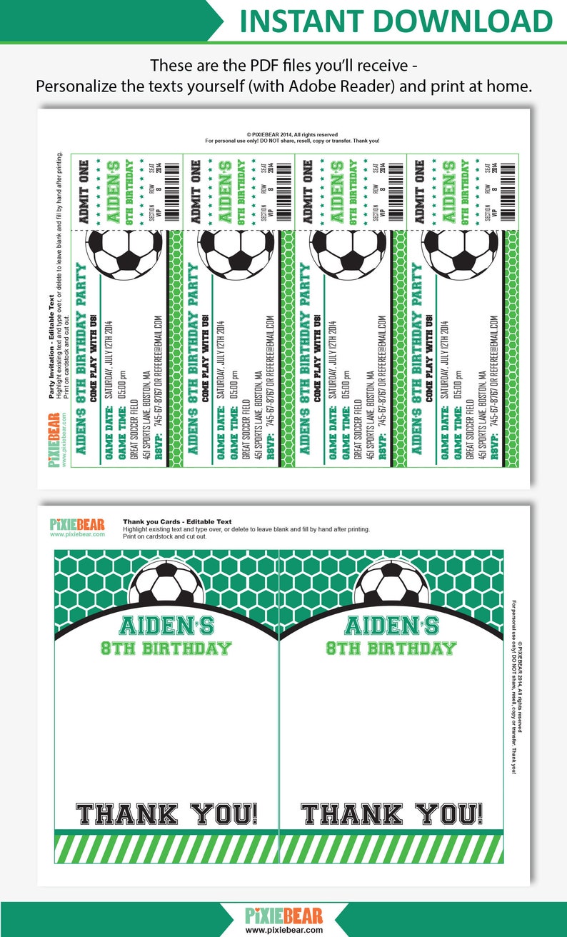 Soccer Party Invitation Soccer Birthday Invitation Soccer Invitation Soccer Ticket Invitation Printable Instant Download image 5