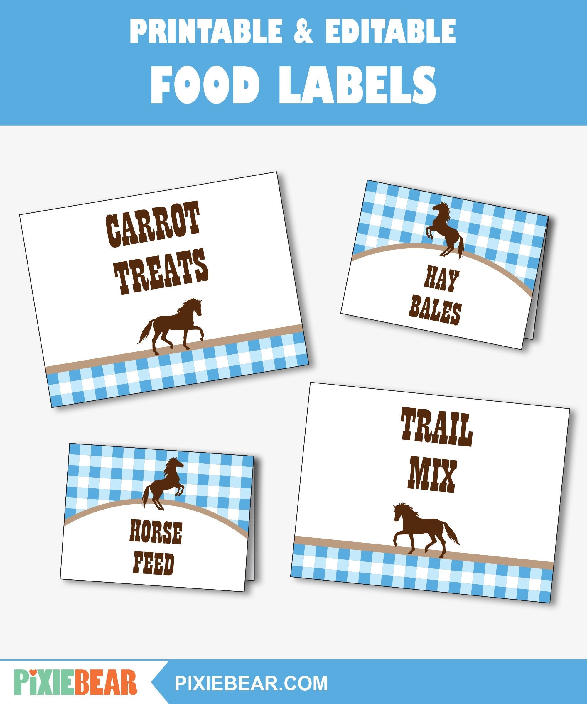Horse Birthday Food Labels Printable Horse Party Food Tent Etsy