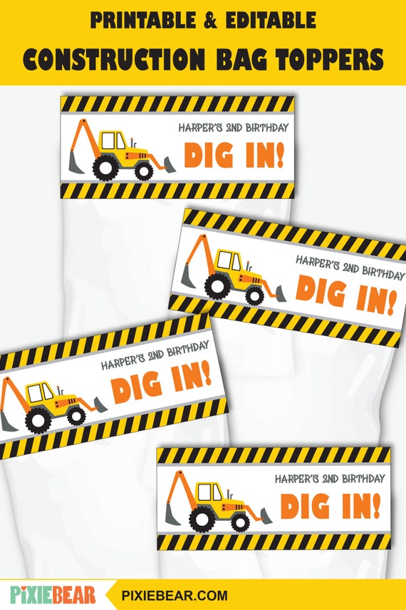 construction party favor bag toppers printable construction birthday treat bag toppers construction thank you labels instant download by pixiebear catch my party