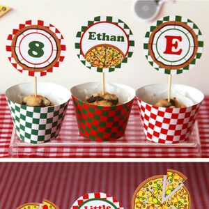 Pizza Cupcake Toppers Printable Pizza Party Toppers and Wrappers, Pizza ...