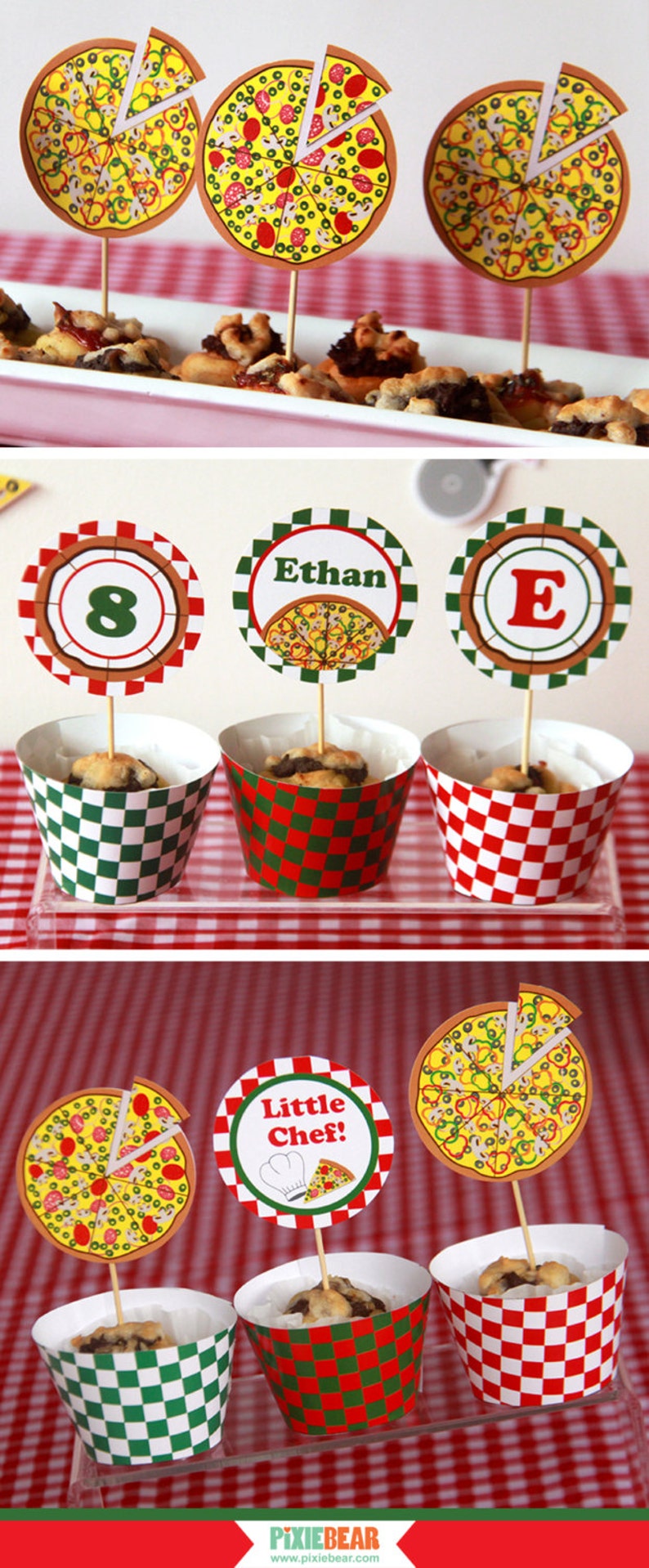 Pizza Party Cupcake Toppers Pizza Birthday Cupcake Toppers Etsy