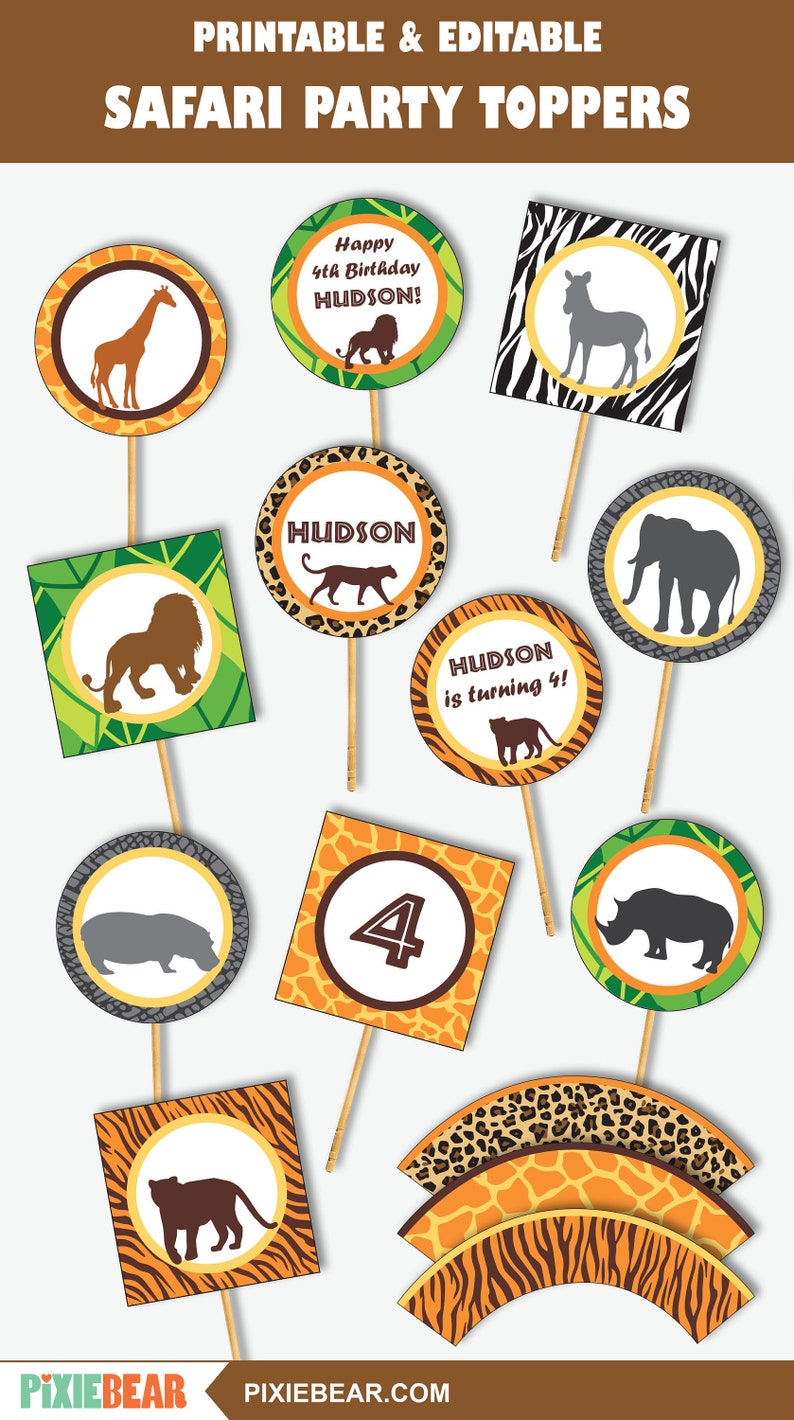 Safari Birthday Cupcake Toppers Printable Jungle Party Etsy