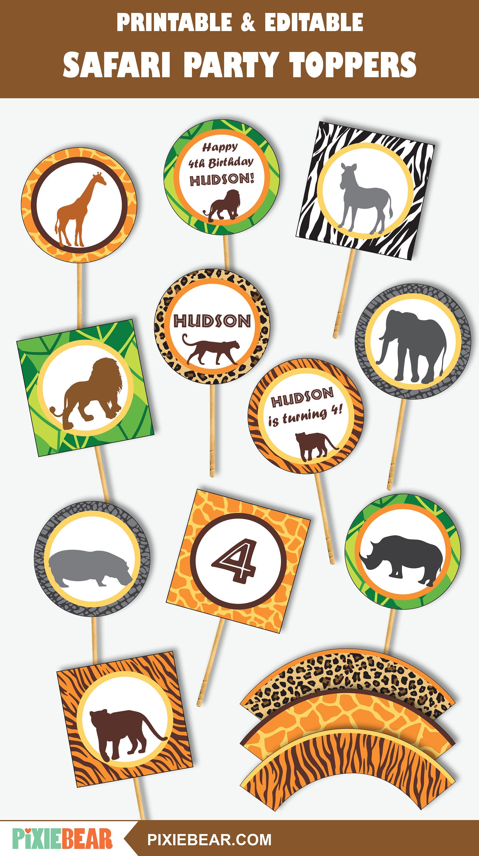 Safari Cupcake Toppers Printable Jungle Toppers and Etsy