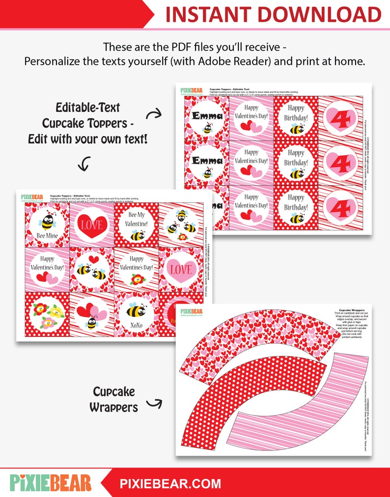 Valentines Day Cupcake Toppers Valentine's Day Party Valentines Day Birthday Personalized Valentine Printables Instant Download image 5