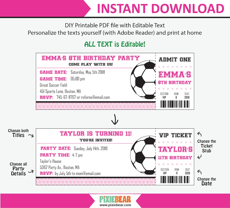 Girl Soccer Birthday Invitation Girl Soccer Party Invitation Etsy