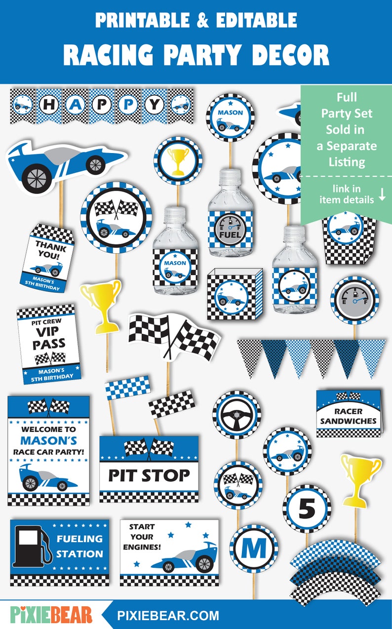 Race Car Banner Printable Race Car Birthday Banner Custom - Etsy