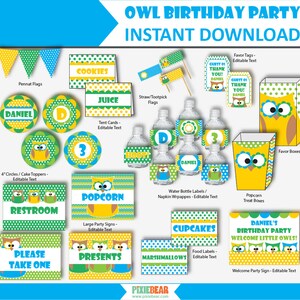 Owl Birthday Decorations and Invitations Printable Owl - Etsy