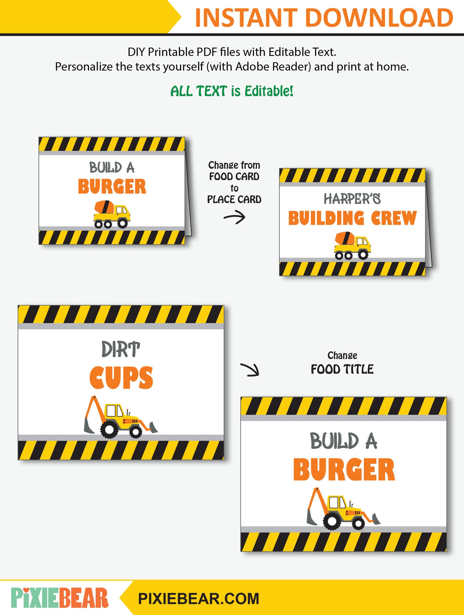 Construction Food Labels Printable Construction Party Food - Etsy