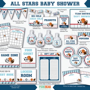 All Star Baby Shower Sports Baby Shower Decorations Printable Baby Shower Sports Baby Shower Blue Baby Shower Instant Download image 2