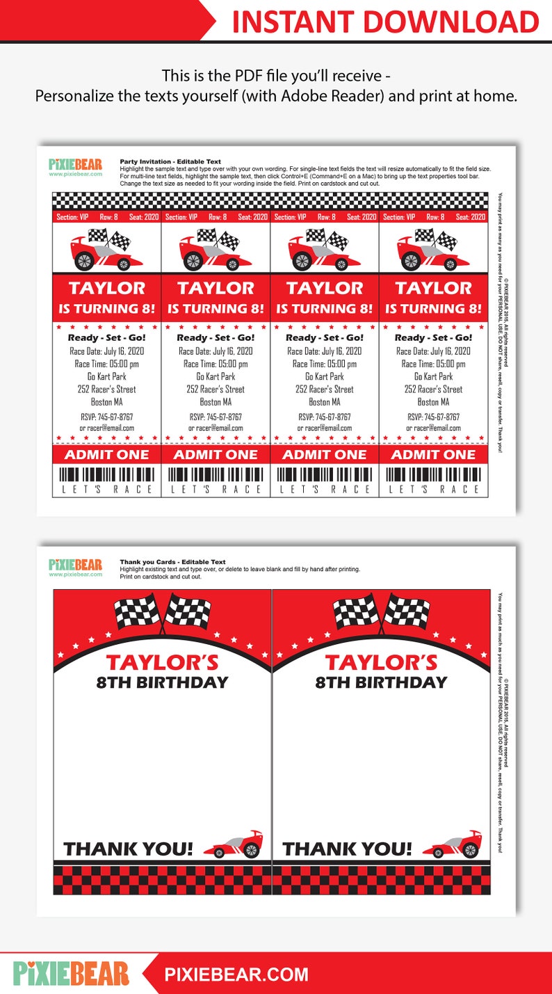 Race Car Invitation Printable Race Car Birthday Invitation - Etsy