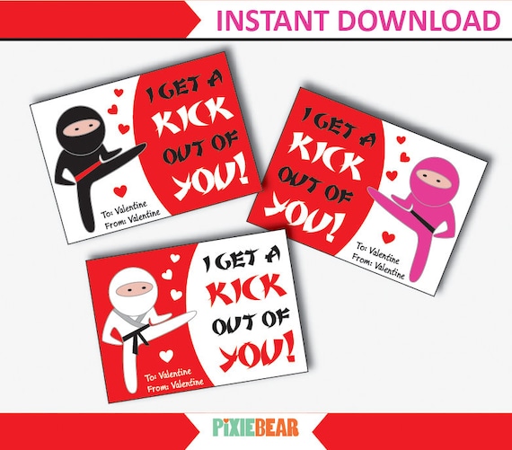 Ninja Valentines Cards for Kids - Karate Valentine - Ninja Valentines ...