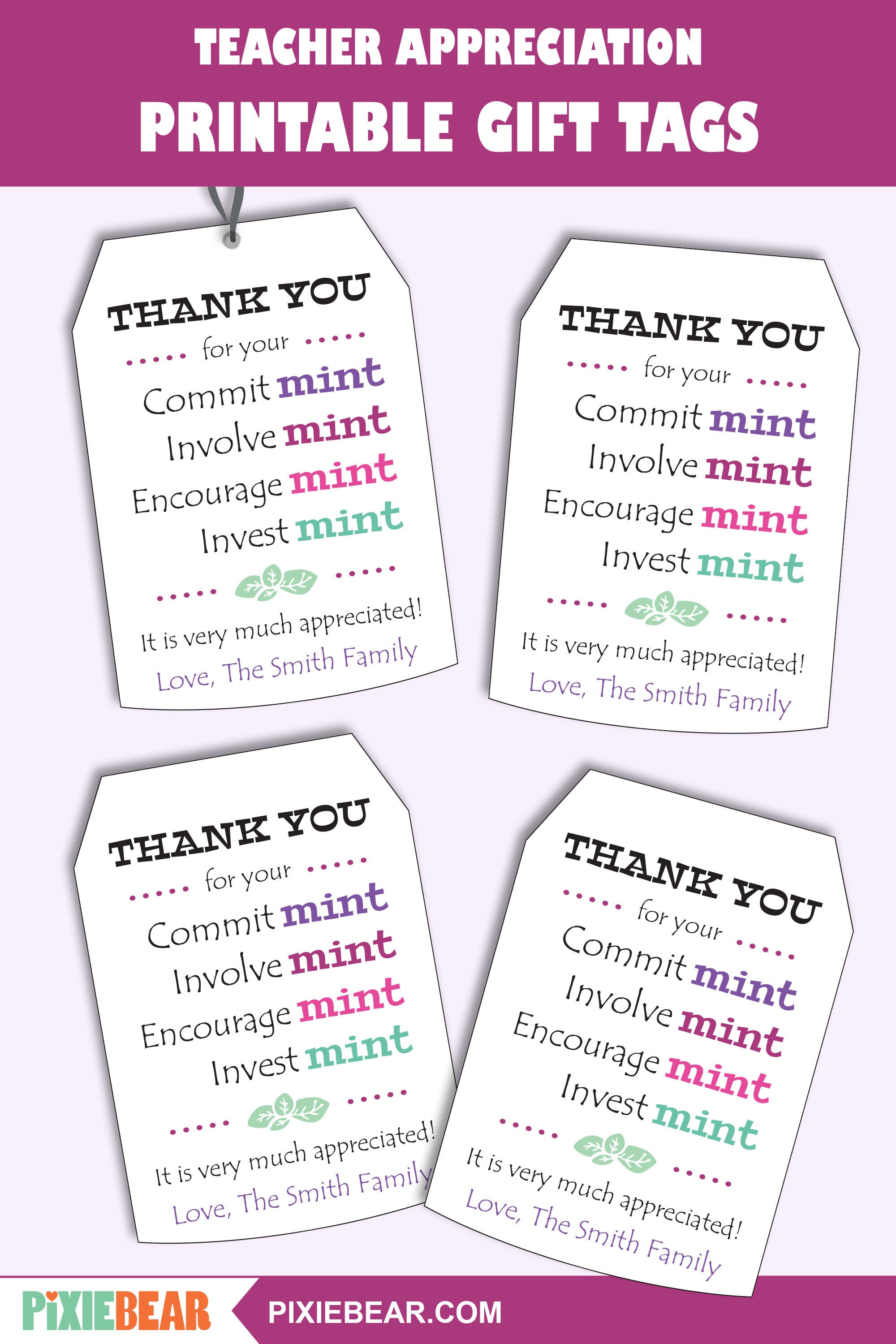 Mint Teacher Appreciation Labels Printable Mint Teacher | Etsy