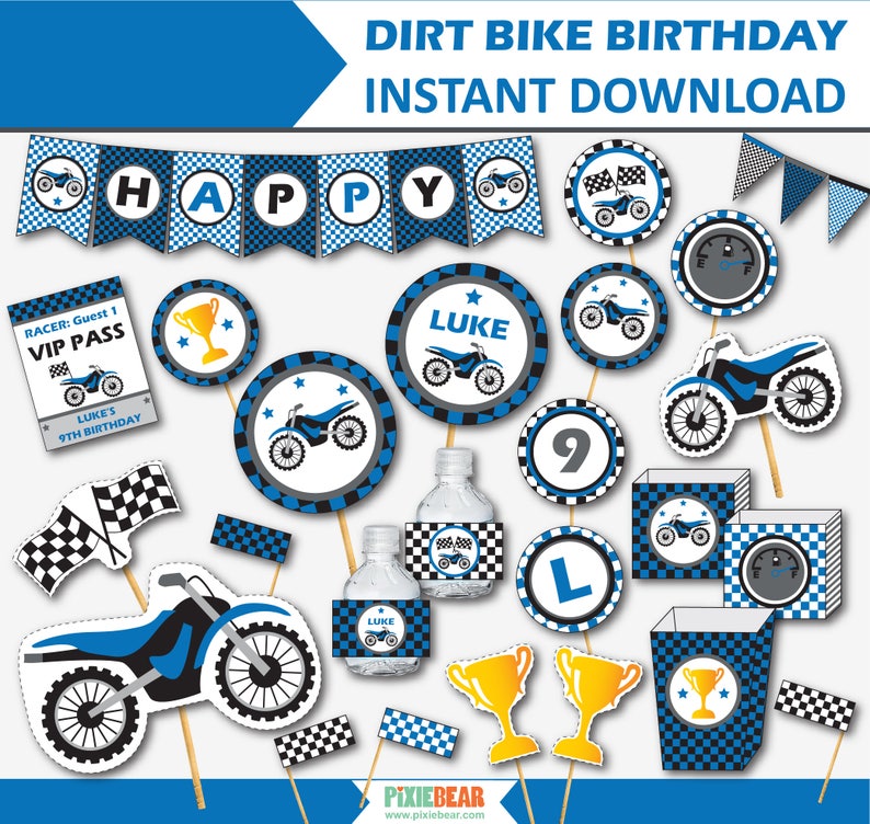 Motocross Birthday Motorcycle Party Dirt Bike Birthday Motocross Decor Dirtbike Party Motorcycle Party Printable Instant Download image 1