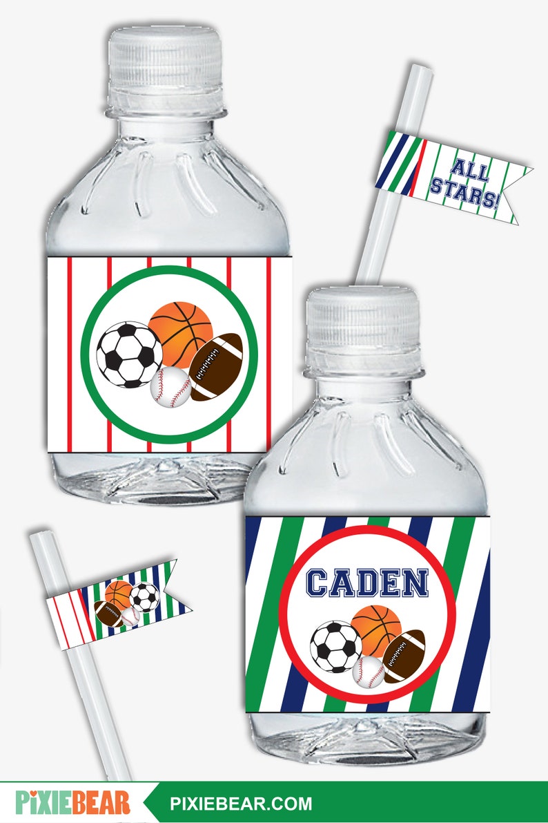 Sports Water Bottle Labels Sports Birthday Sports Party Etsy