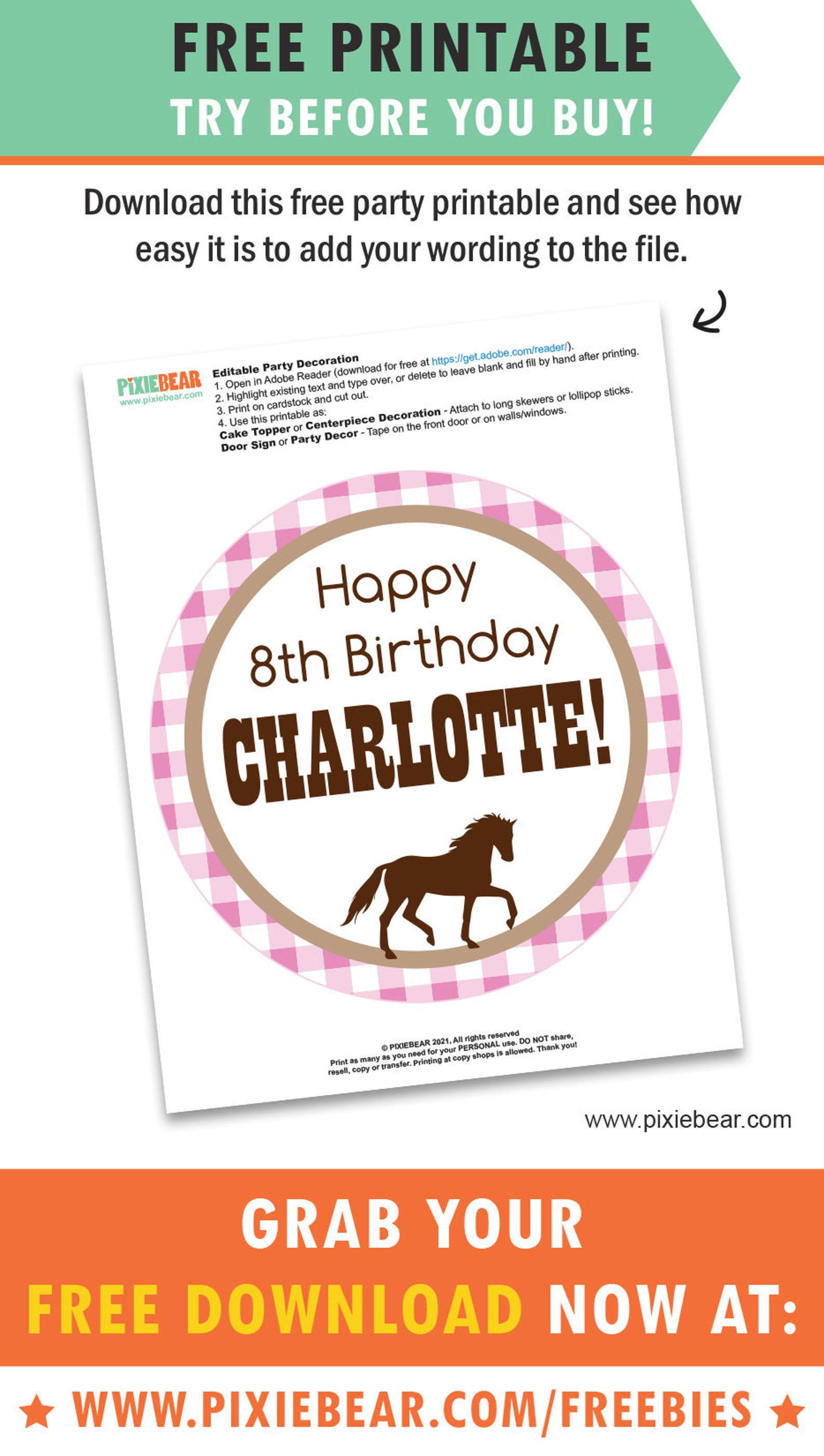 Horse Cupcake Toppers Printable Horse Birthday Toppers and - Etsy
