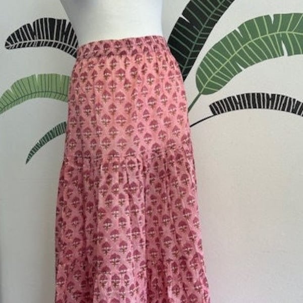 Boho maxi skirt, coral colour Provencal print cotton skirt, jupe maxi Provence.