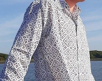 Men's shirt, cotton summer shirt, beach shirt, block printed Indian cotton.
