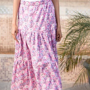 Cotton floral print maxi skirt, Boho maxi skirt, block print cotton skirt, jupe maxi, Jenna