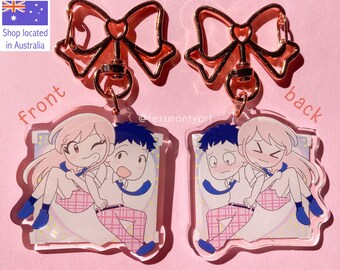 My Dress Up Darling Marin and Gojo 2" Double Sided Acrylic Charm - Epoxy front and rose gold ribbon clasp