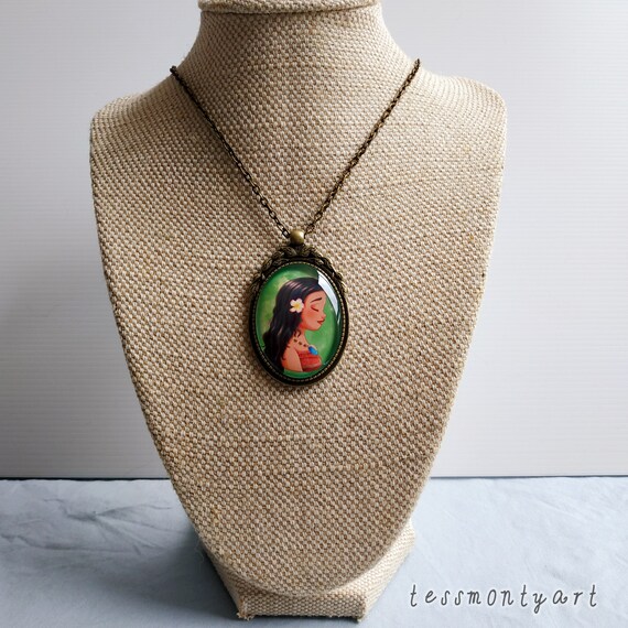 MOANA Princess Ocean Necklace Party Favors Glass Cabochon Pendant Necklace MOANA Princess Ocean Necklace Party Favors Glass Cabochon Pendant Necklace