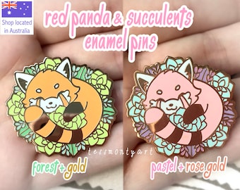 Red Panda and Succulents 1.5" hard enamel pins - Choose 1, both, or discounted seconds!