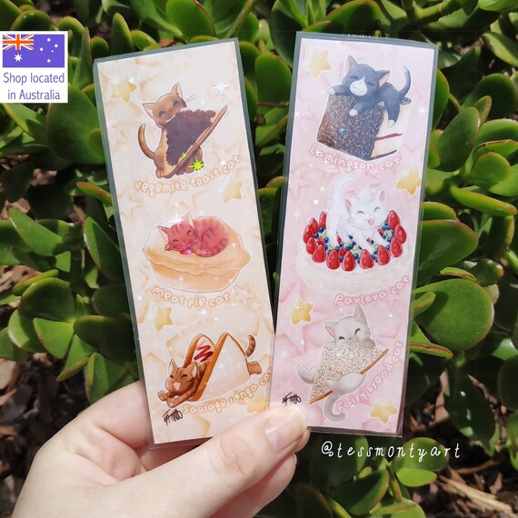 Aussie food and cats holographic bookmarks