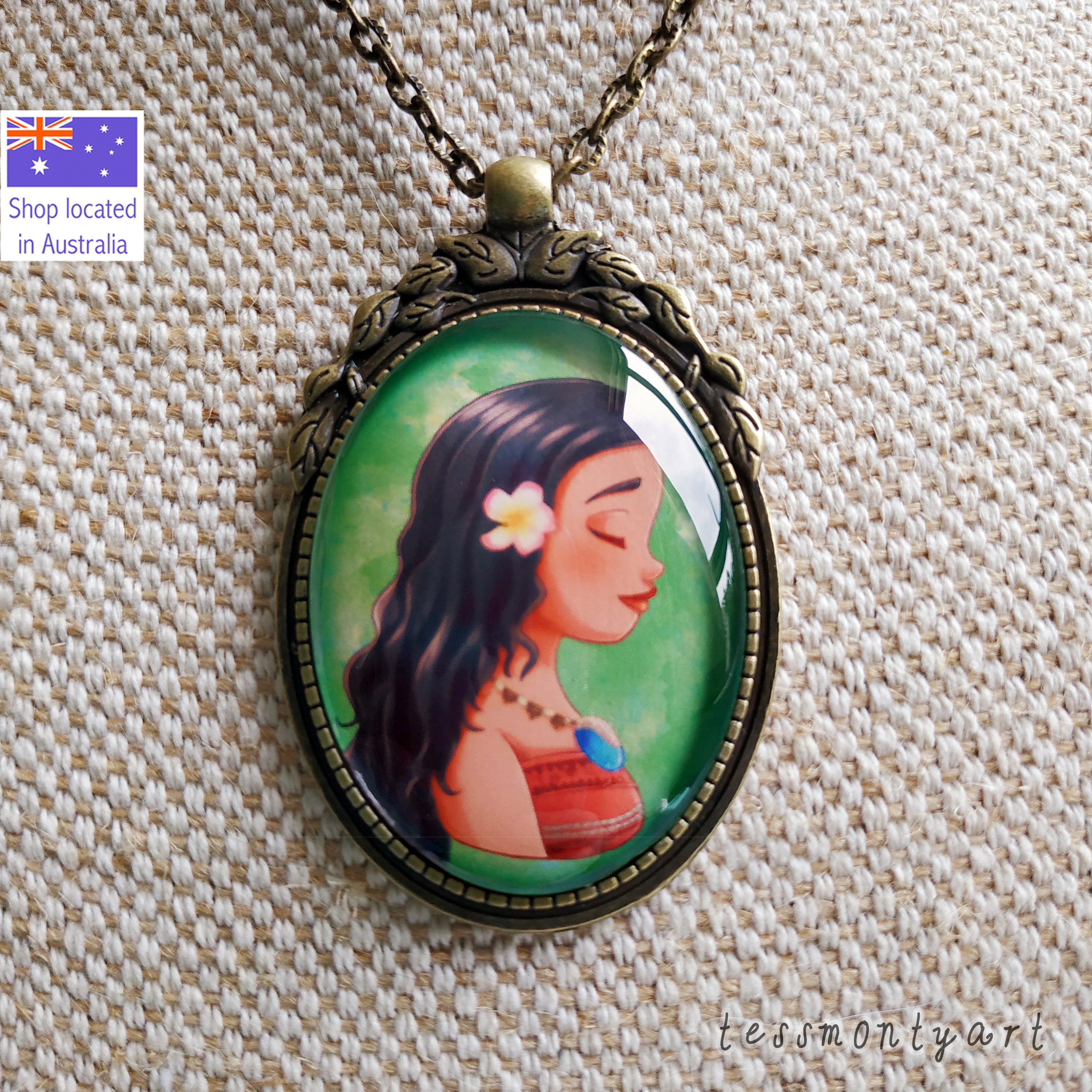 MOANA Princess Ocean Necklace Party Favors Glass Cabochon Pendant Necklace MOANA Princess Ocean Necklace Party Favors Glass Cabochon Pendant Necklace