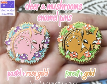 Deer and Mushrooms 1.5" hard enamel pins - Choose 1, both or discounted B grade