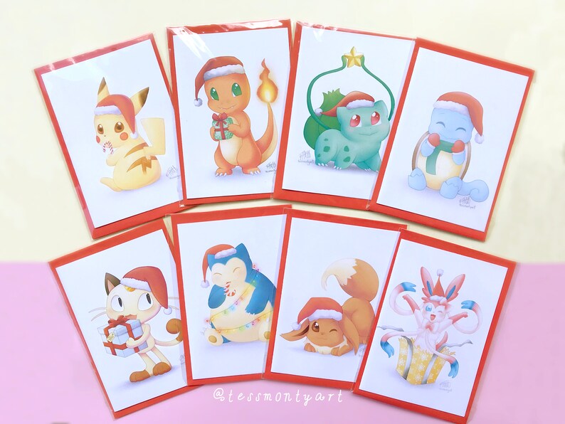 Set von 8 Pokemon Weihnachtskarten Pikachu Charmander | Etsy