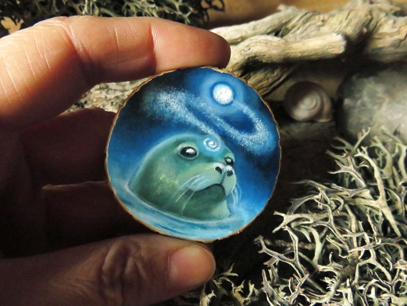 Selkie seal pendant brooch  OR mini wall hanging Hand image 1
