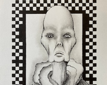 Original sketchbook art - pen and ink drawing 8x10 inch