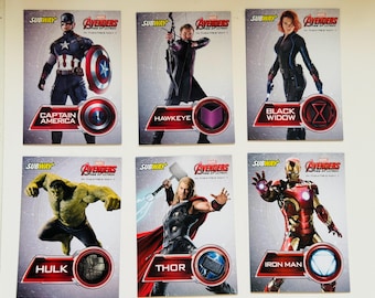 Marvel Avengers subway sandwich limited issued 6 cards movie set 2015