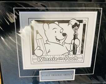 Disney Winnie the Pooh rare original matted sketch from 1980s . Size is 12x17.