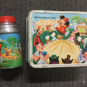 Disney Mickey Mouse Club seltene Metall Brotdose und Thermoskanne 1950er Jahre