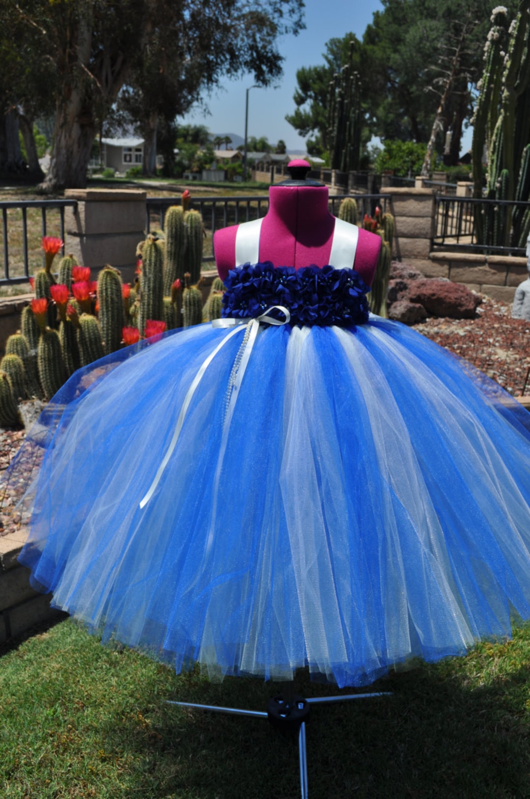 Royal Blue Ivory Flower Girl Dress, Royal Blue Toddler Dress, Ivory