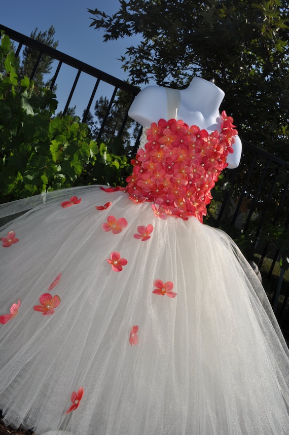 Flower Girl Dress, Special Occasion Dress, Girls Coral Dress, Toddler Ivory Coral Dress, Infant Ivory Coral Dress Flower Girl Dress, Special Occasion Dress, Girls Coral Dress, Toddler Ivory Coral Dress, Infant Ivory Coral Dress