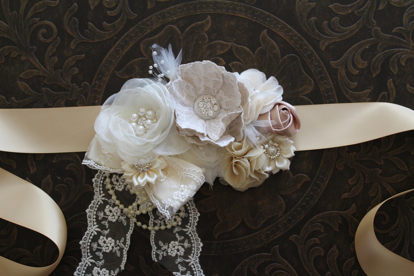 Ivory Champagne Taupe Flower Girl Sash Bridal Sash - Etsy