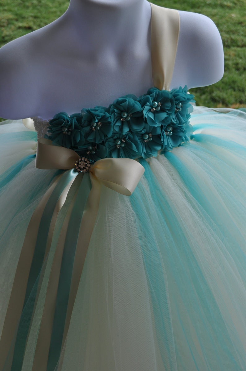 Teal Ivory Flower Girl Dress Beach Flower Girl Dress Ivory Etsy