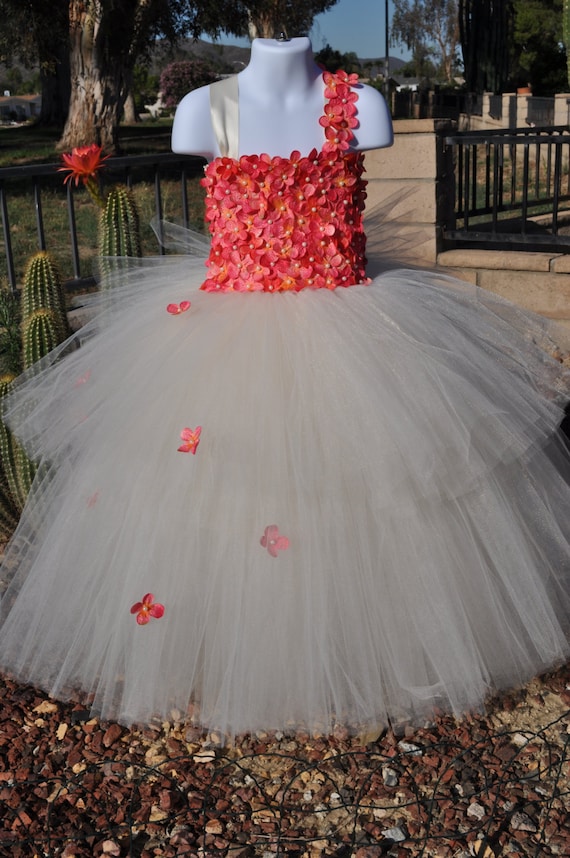 Ivory and coral flower girl dresses deals