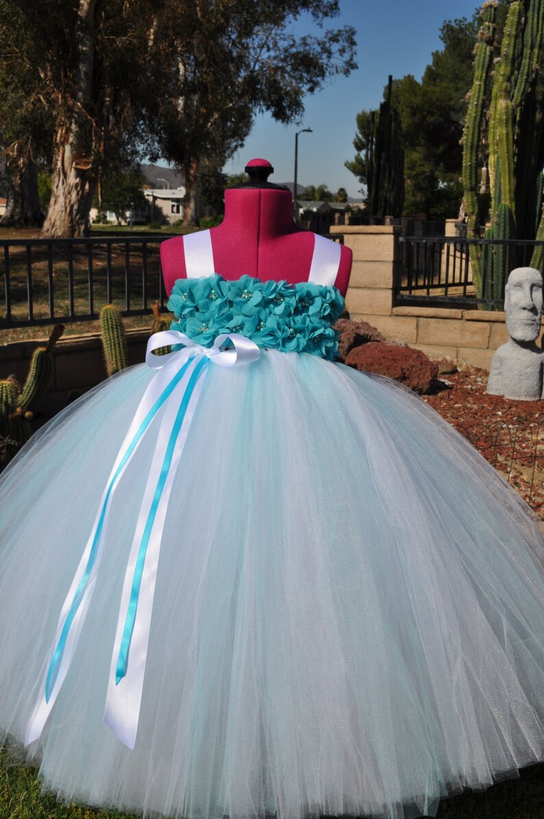 turquoise and white flower girl dresses