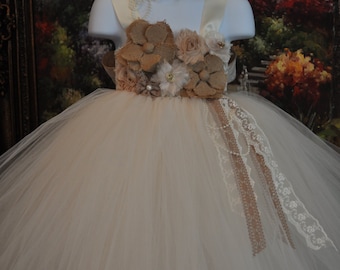 Special Occasion Dress, Flower Girl Dress, Tutu Dress, Girls Dress, Baby Dress, Toddler Dress, Rustic Dress, Burlap Dress, Ivory Dress